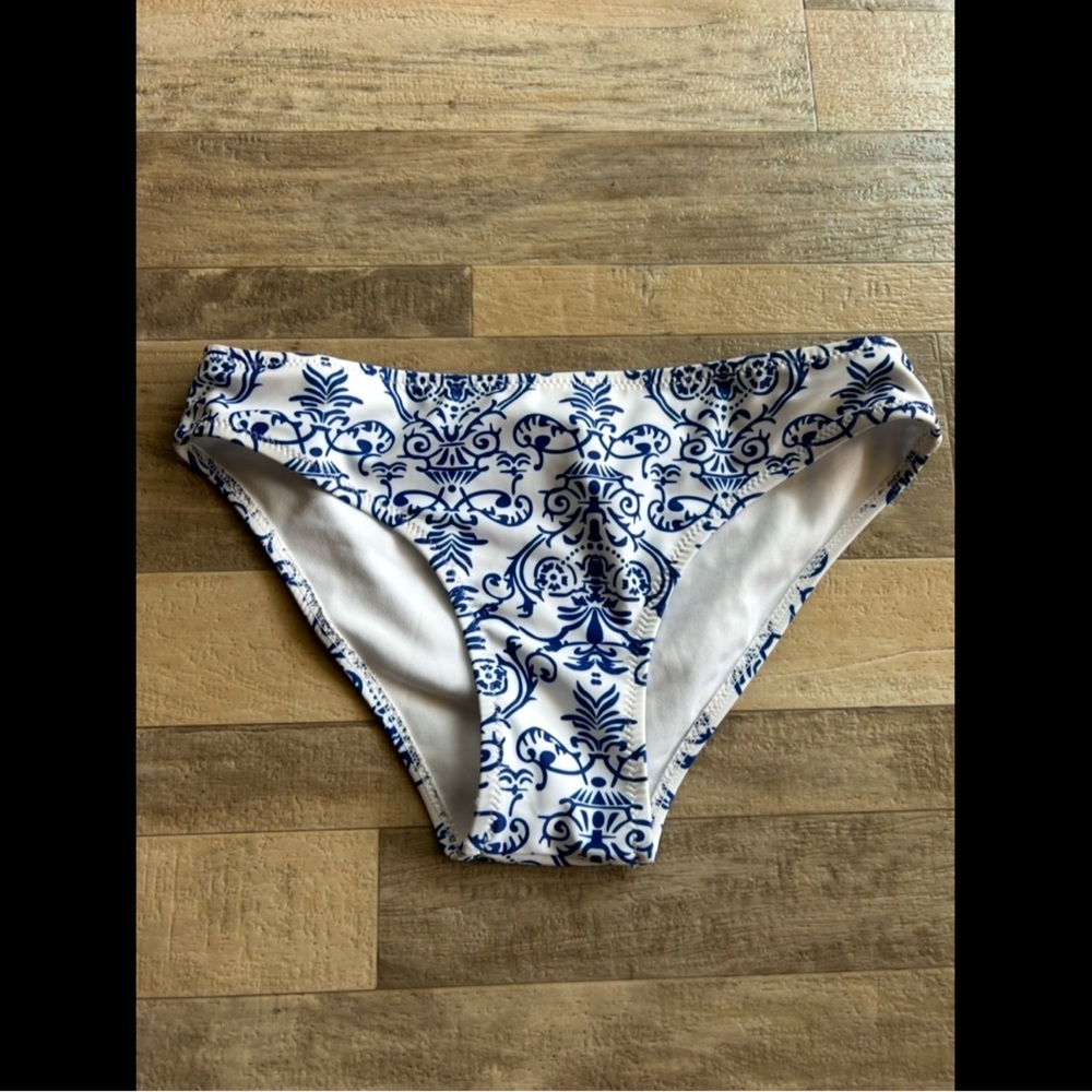 Blue and white paisley bikini bottoms